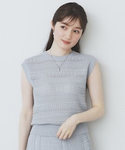 透かし編みノースリーブニット/セットアップ対応【洗濯機洗い可】