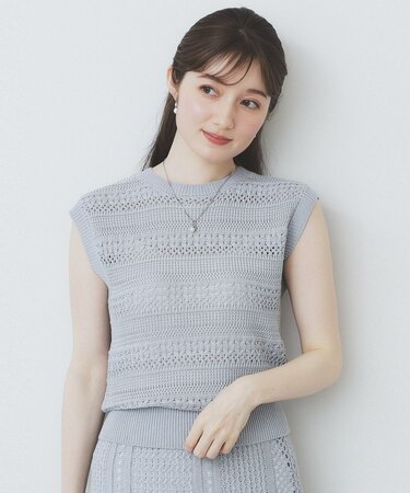 透かし編みノースリーブニット/セットアップ対応【洗濯機洗い可】