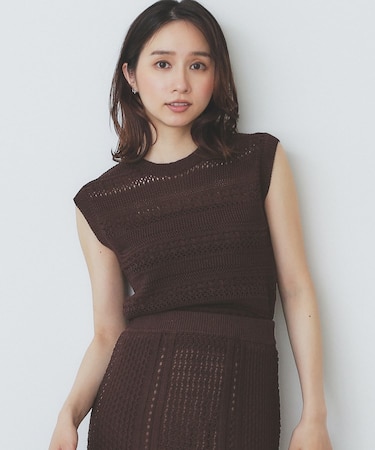 透かし編みノースリーブニット/セットアップ対応【洗濯機洗い可】