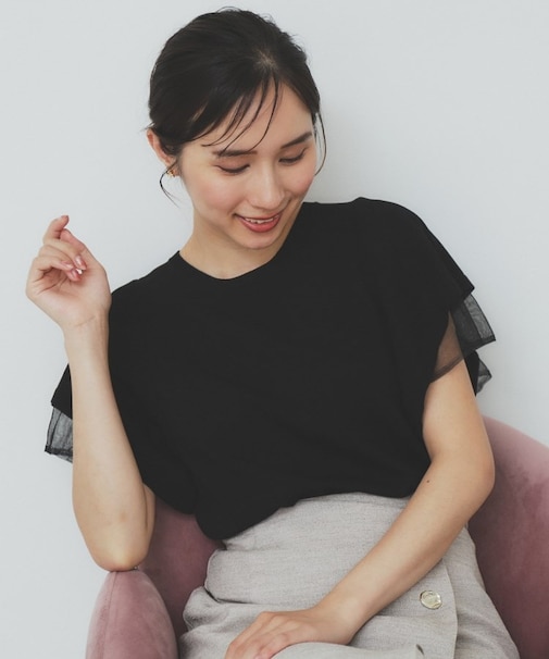 ダブルフレアスリーブニット【洗濯機洗い可/抗ピル/UVケア】