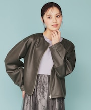 スウェードノーカラーブルゾン【洗濯機洗い可/防シワ/ストレッチ】