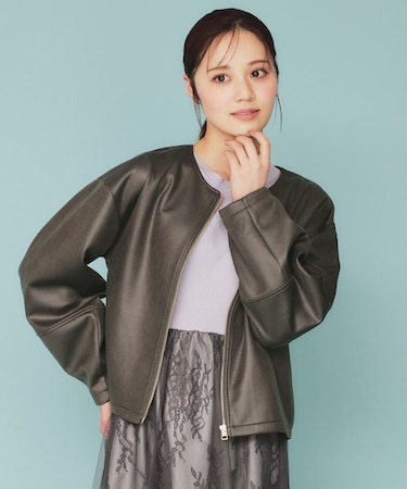 スウェードノーカラーブルゾン【洗濯機洗い可/防シワ/ストレッチ】