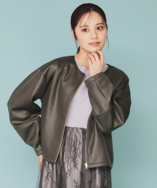 スウェードノーカラーブルゾン【洗濯機洗い可/防シワ/ストレッチ】