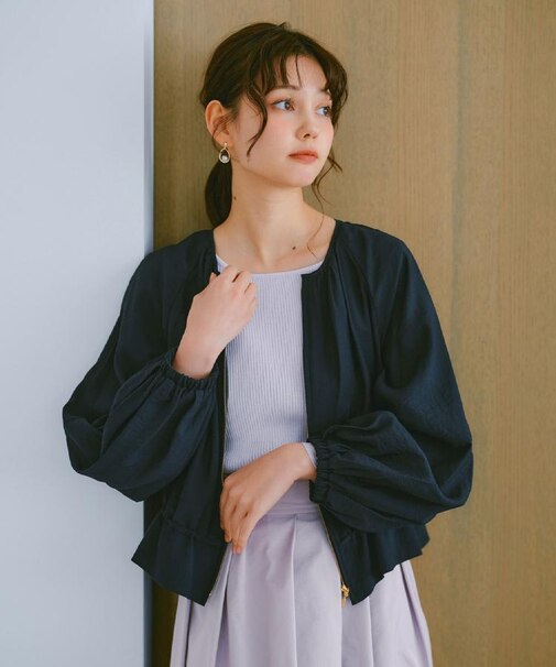 ノーカラーペプラムブルゾン【洗濯機洗い可】