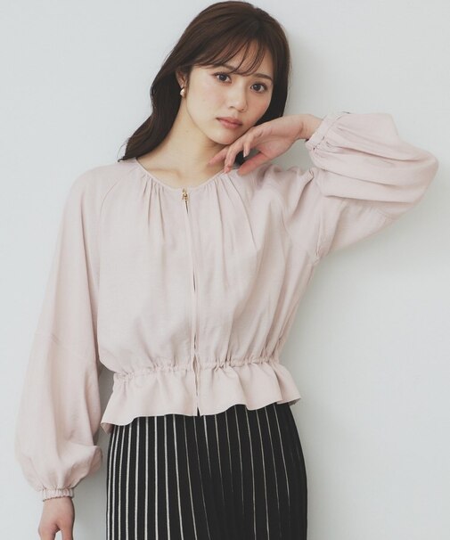 ノーカラーペプラムブルゾン【洗濯機洗い可】