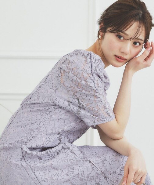 総レースギャザースリーブワンピース【洗濯機洗い可】