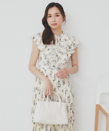 《美人百花掲載》フリルプリーツ花柄ワンピース【洗濯機洗い可/イージーアイロン/防シワ】