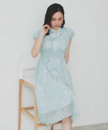 シアーフラワーワンピース【洗濯機洗い可】