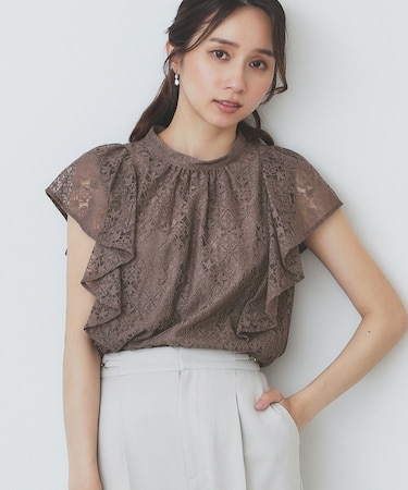 ジオメレースフレアスリーブブラウス/セットアップ対応【洗濯機洗い可】