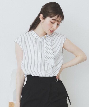 アシンメトリーボウタイブラウス【洗濯機洗い可】