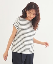 《5color》サイドボタン付き フレンチスリーブトップス【接触冷感/洗濯機洗い可】