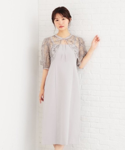 《ツインセット》刺繍シアートップス×キャミワンピース【洗濯機洗い可】