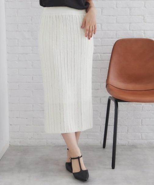 カットフリンジニットタイトスカート/セットアップ対応【洗濯機洗い可】