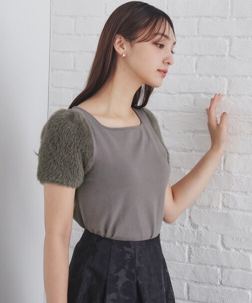 フェイクファースリーブニット【洗濯機可】