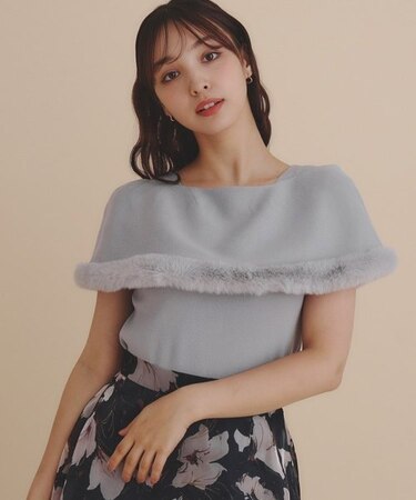 《美人百花掲載》ファートリミングケープニット【洗濯機洗い可】