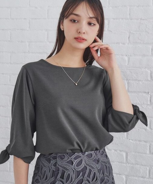 カットジョーゼットリボンスリーブトップス【洗濯機洗い可】