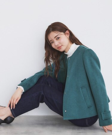 《5color/XS-LLsize》ウール混ノーカラーショートコート