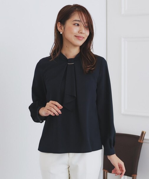 《XS-LLsize》通勤・セレモニー対応/ボウタイブラウス/取り外しパーツ付き 【洗濯機洗い可/防シワ】