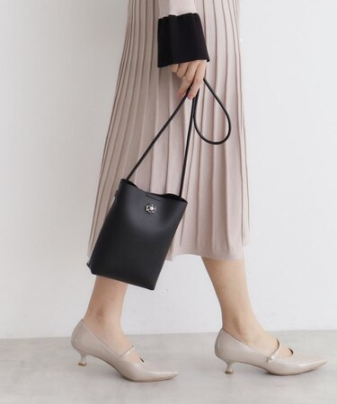 【クリアポケット付】フラワーパーツ合皮ミニショルダーバッグ