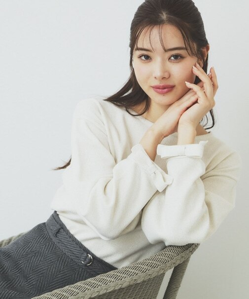 ラメリボンスリーブ二ット【洗濯機洗い可/抗ピル】