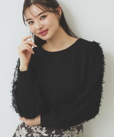 《美人百花掲載》リボンチュールトップス【洗濯機洗い可】