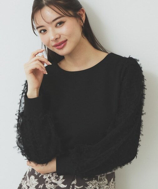 《美人百花掲載》リボンチュールトップス【洗濯機洗い可】