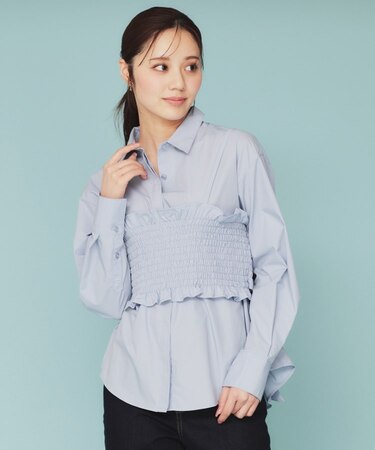 《andGIRL掲載》ビスチェレイヤードロングシャツ【洗濯機洗い可】