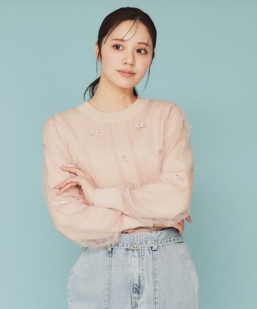 チュールレイヤードリボントップス【洗濯機洗い可】