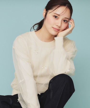 チュールレイヤードリボントップス【洗濯機洗い可】