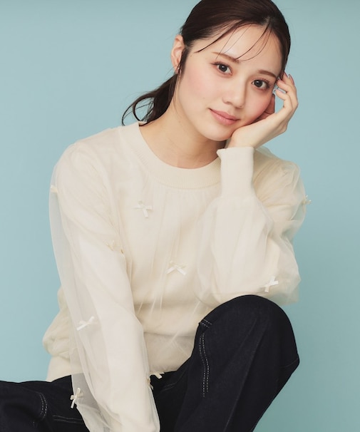 チュールレイヤードリボントップス【洗濯機洗い可】