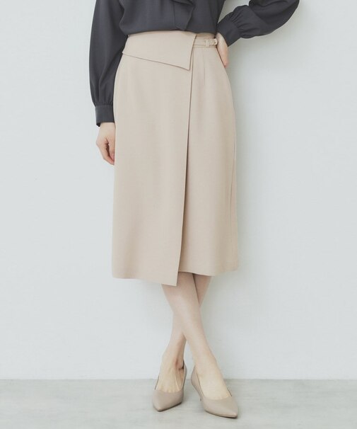 Aラインラップスカート【洗濯機洗い可/イージーアイロン/防シワ】