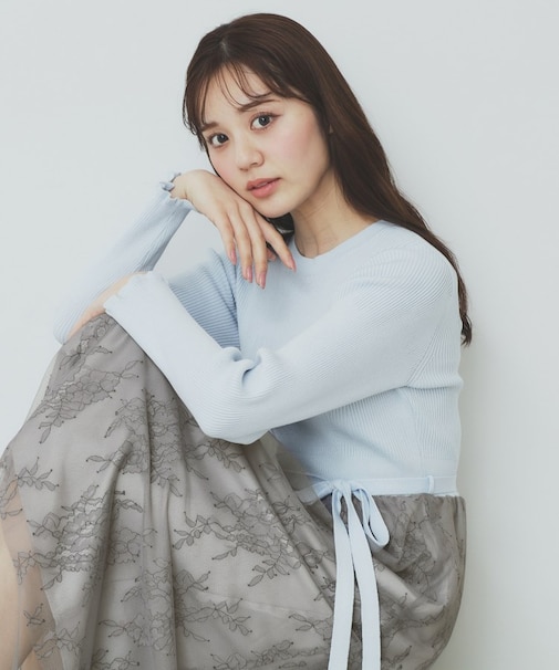 チュールレーススカートドッキングワンピース【洗濯機洗い可】