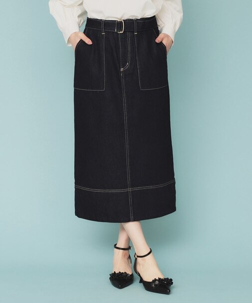 デニムタイトスカート【洗濯機洗い可】