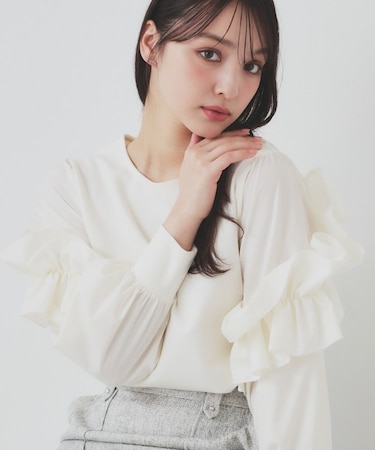 フリルスリーブドッキングトップス【洗濯機洗い可】