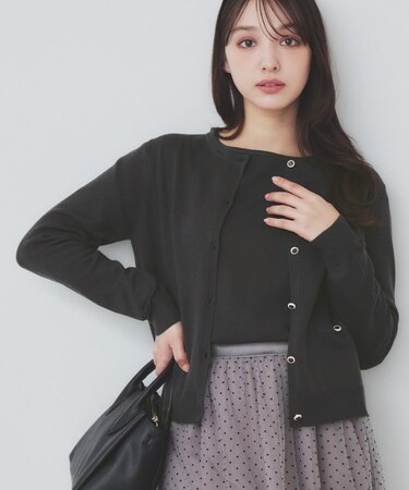 《5color》ポケットデザイン付きクルーネックカーディガン【洗濯機洗い可】