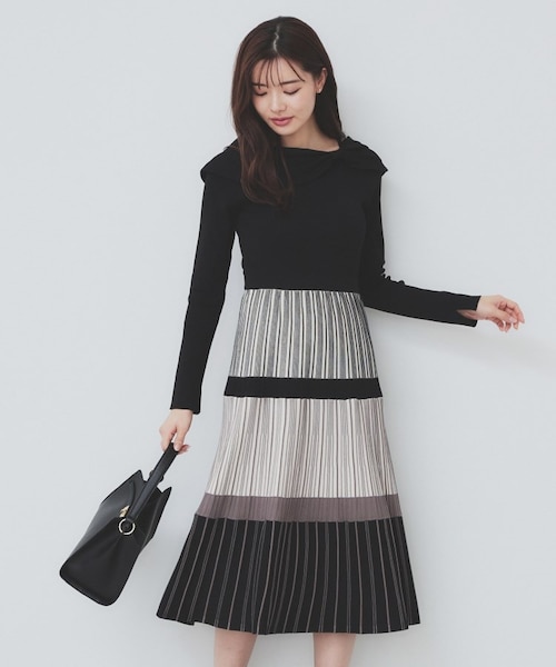 ランダムボーダーニットワンピース【洗濯機洗い可】｜インデックスの