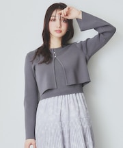 《ツインセット》カーディガン×ニットドッキングワンピース【洗濯機洗い可】