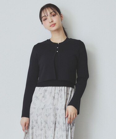 《ツインセット》カーディガン×ニットドッキングワンピース【洗濯機洗い可】