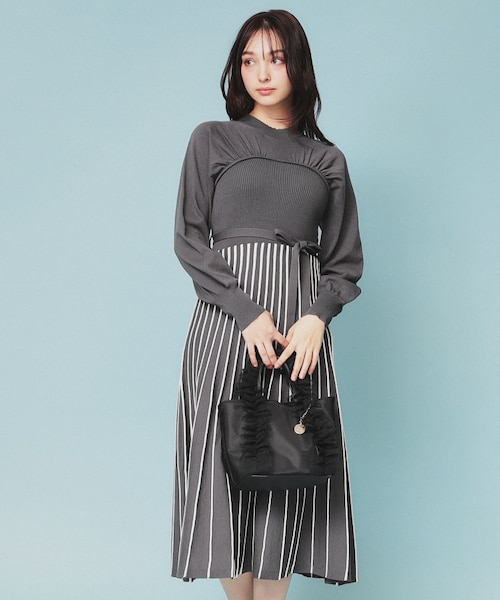 ビスチェライクバイカラーニットワンピース【洗濯機洗い可