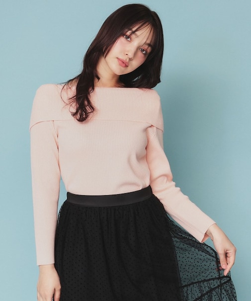 《美人百花掲載》オフショルダーリブニット【洗濯機洗い可/抗ピル】