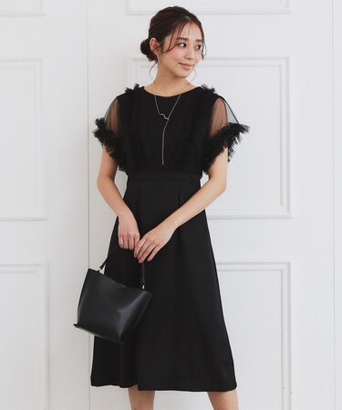 チュールフリルレイヤードサテンワンピース【洗濯機洗い可】