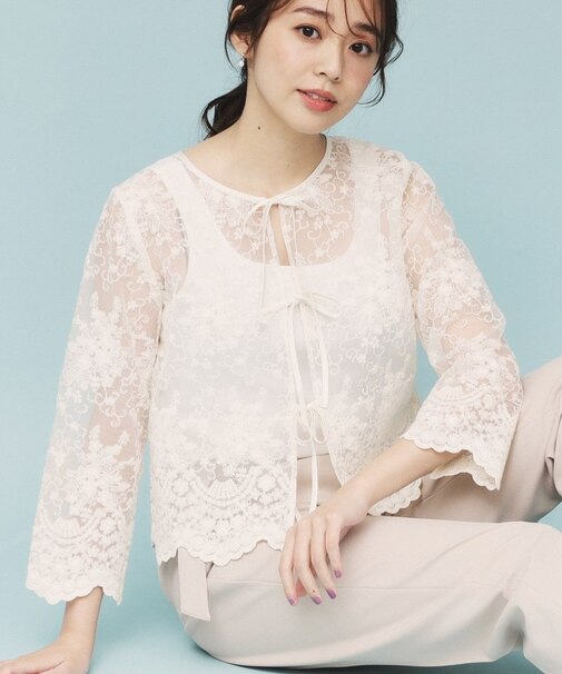 刺繍リボンシアーブラウス【洗濯機洗い可】