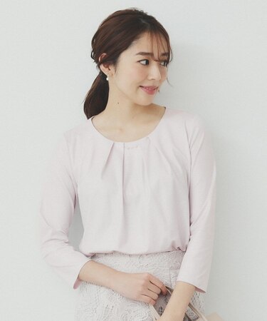 パール調チェーン付きフロントタックトップス【洗濯機洗い可】