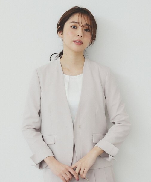 ストレッチノーカラージャケット/セットアップ対応可【洗える/イージーアイロン/抗ピル】