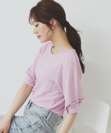 シボジャカードタックギャザートップス【洗濯機洗い可】