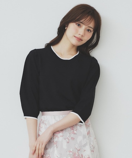 《7色展開/XS-LLサイズ》クルーネックデザインスリーブニット【洗濯機洗い可】