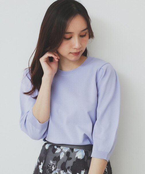 《7色展開/XS-LLサイズ》クルーネックデザインスリーブニット【洗濯機洗い可】