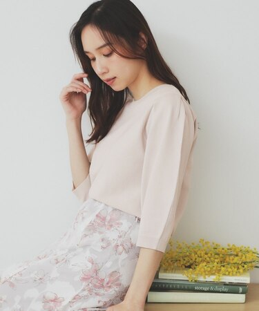 《7色展開/XS-LLサイズ》クルーネックデザインスリーブニット【洗濯機洗い可】