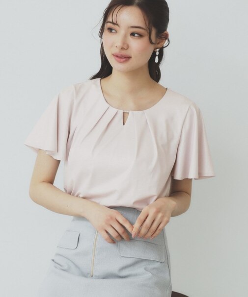 ビジュースリットフリルスリーブトップス【洗濯機洗い可】