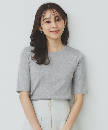 ラメリブクルーネックトップス【洗濯機洗い可】